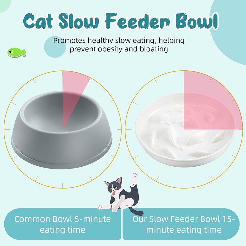 Nitial 2 Pcs Cat Slow Feeder Bowl Fish Pool Design Feeder Dish Fun Interactive Cat Food Bowl Healthy Eating Diet Bowls for Pet Puppy Dogs Dishwasher Safe(White, Green) - Image 3